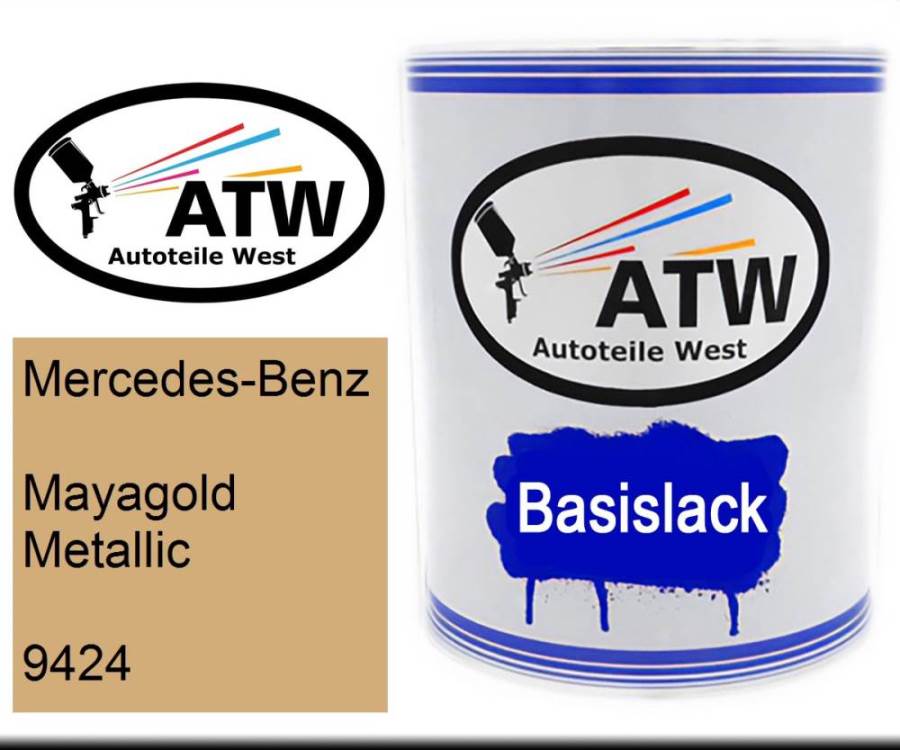 Mercedes-Benz, Mayagold Metallic, 9424: 1L Lackdose, von ATW Autoteile West.